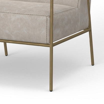 Zili Accent Chair, Gray Faux Leather, Plush Foam, Sleek Gold Metal Finish