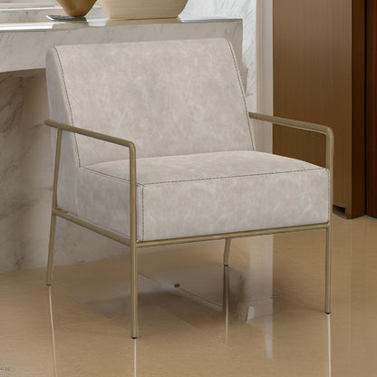 Zili Accent Chair, Gray Faux Leather, Plush Foam, Sleek Gold Metal Finish
