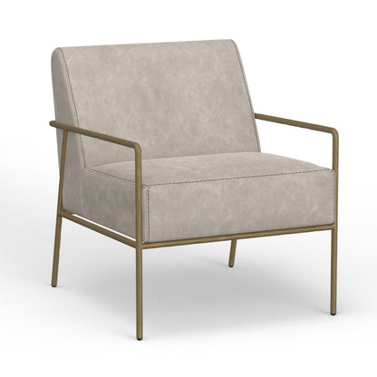 Zili Accent Chair, Gray Faux Leather, Plush Foam, Sleek Gold Metal Finish
