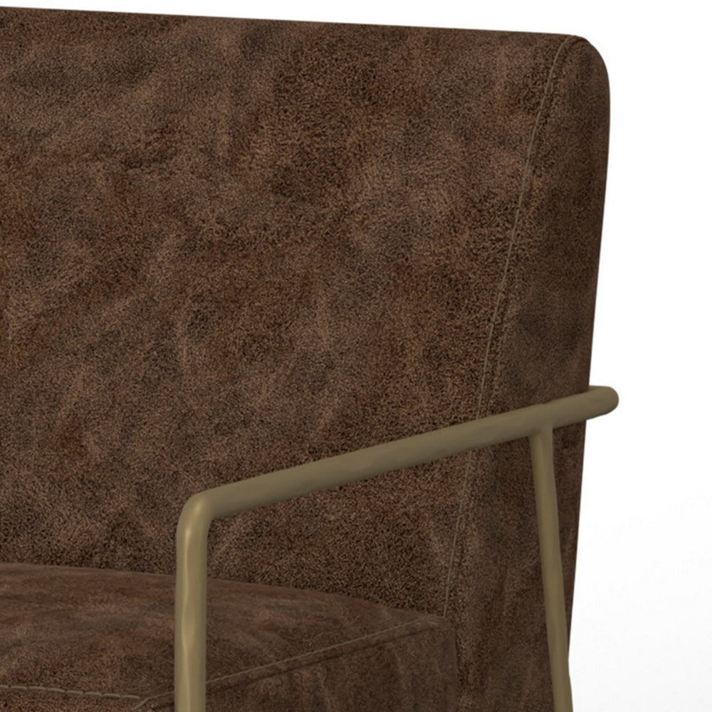 Zili Accent Chair, Chocolate Brown Faux Leather, Plush Foam, Gold Metal