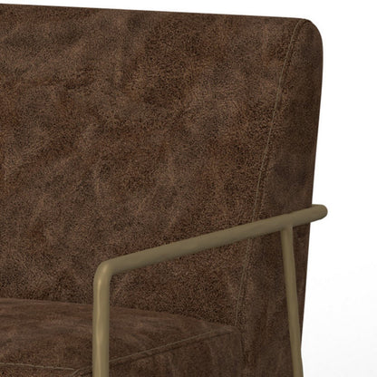 Zili Accent Chair, Chocolate Brown Faux Leather, Plush Foam, Gold Metal