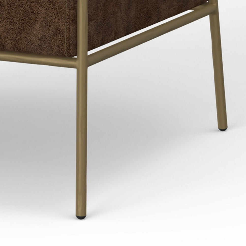 Zili Accent Chair, Chocolate Brown Faux Leather, Plush Foam, Gold Metal