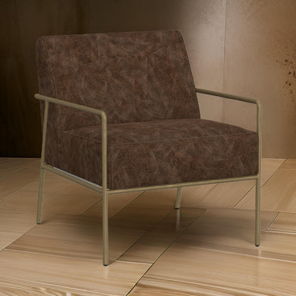 Zili Accent Chair, Chocolate Brown Faux Leather, Plush Foam, Gold Metal