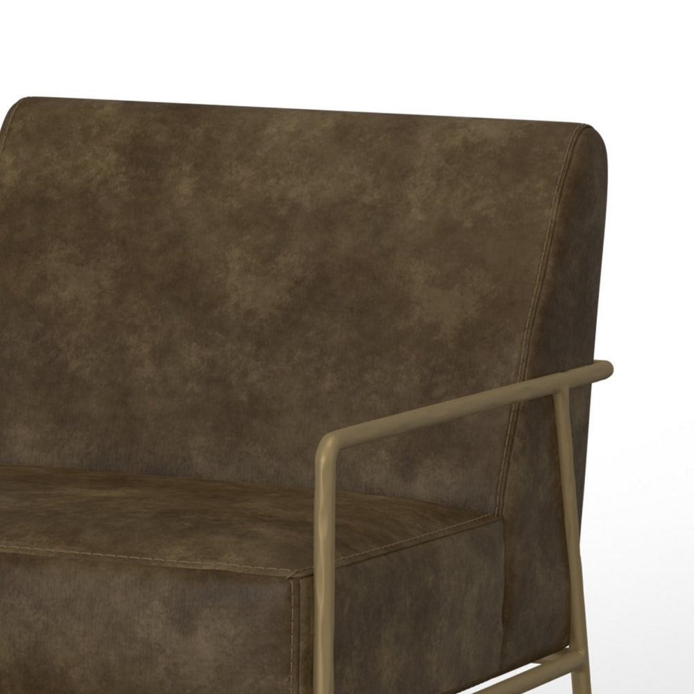 Zili Accent Chair, Brown Faux Leather, Plush Foam, Sleek Gold Metal Finish