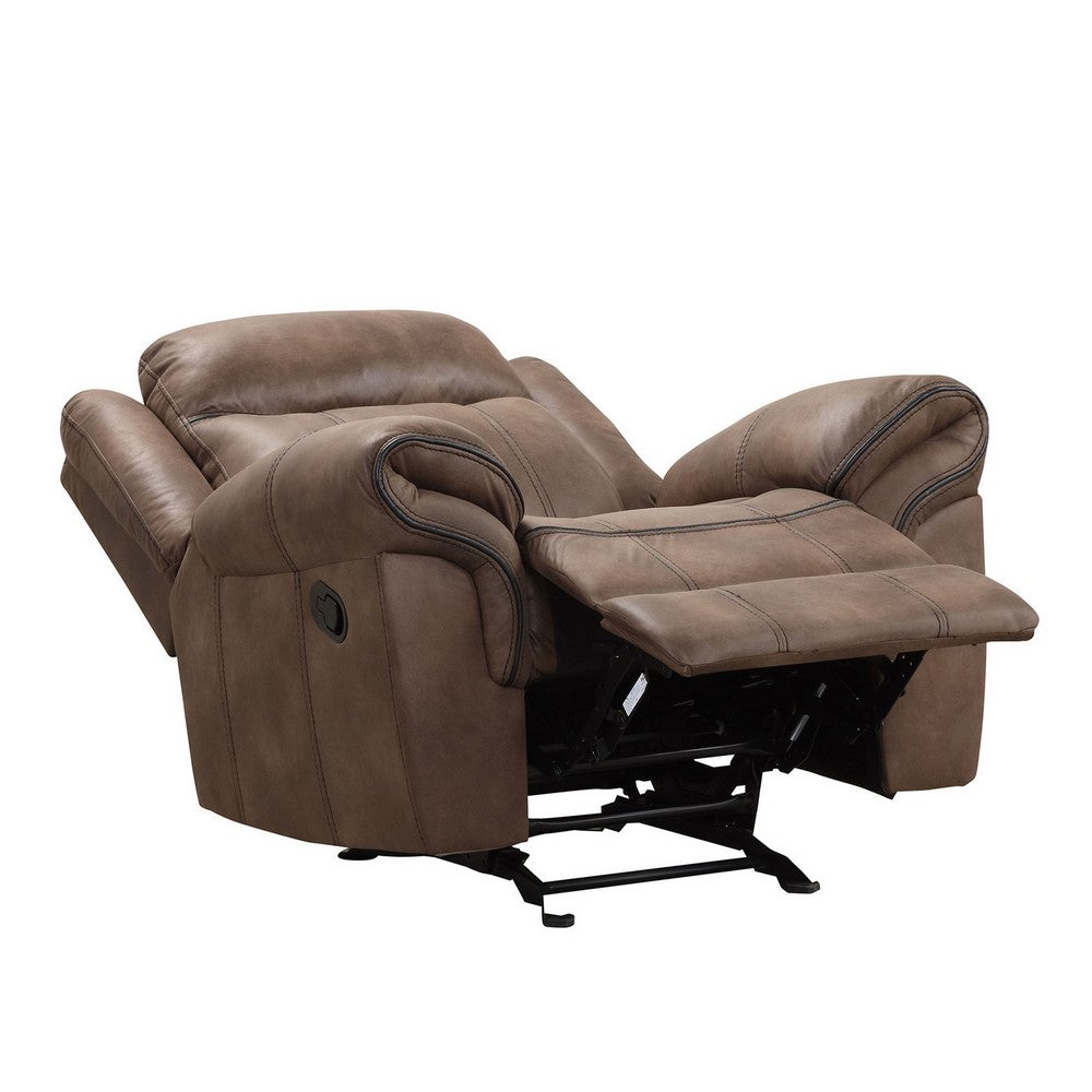 Arisa Manual Glider Recliner Chair, Brown Faux Leather, Pillow Arms