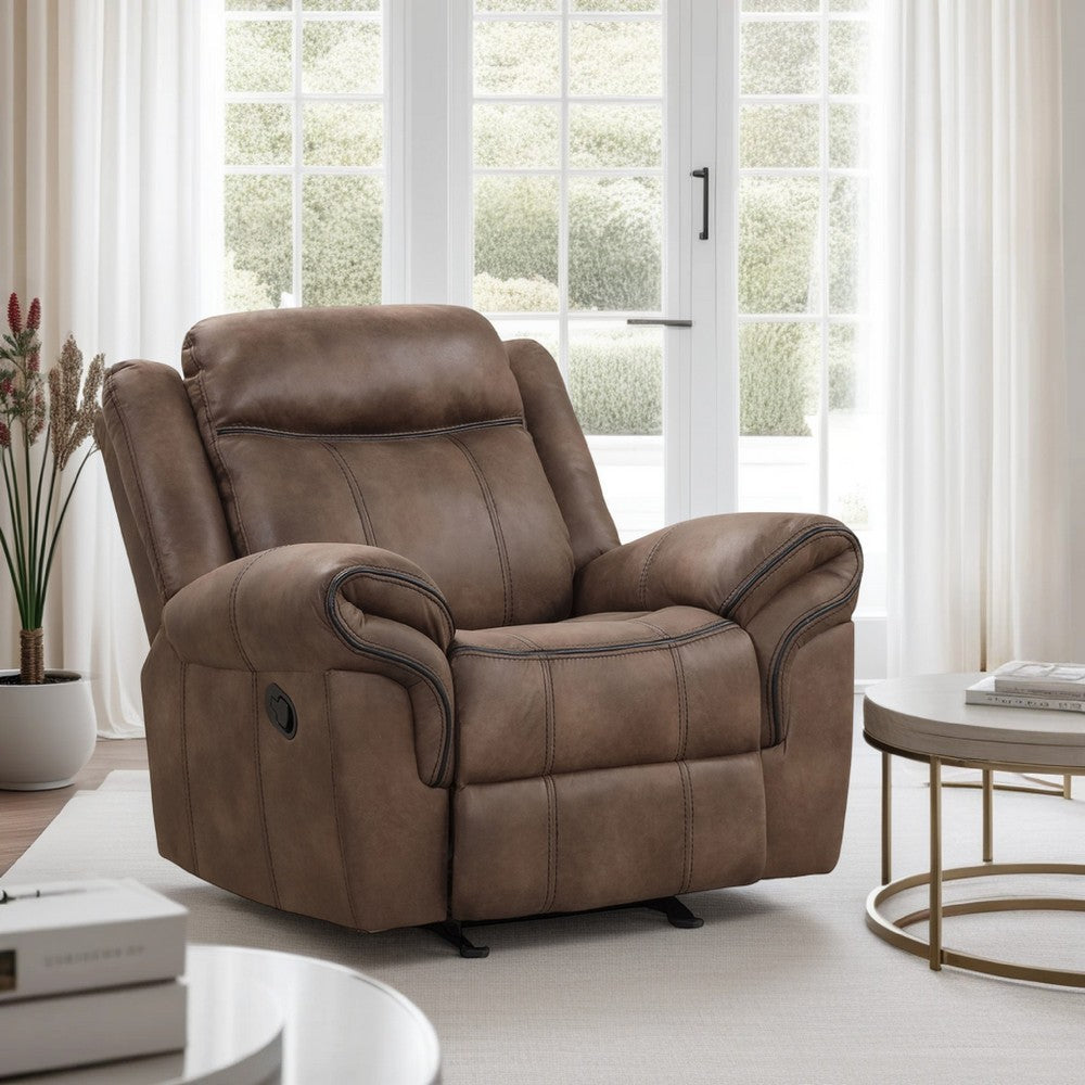 Arisa Manual Glider Recliner Chair, Brown Faux Leather, Pillow Arms