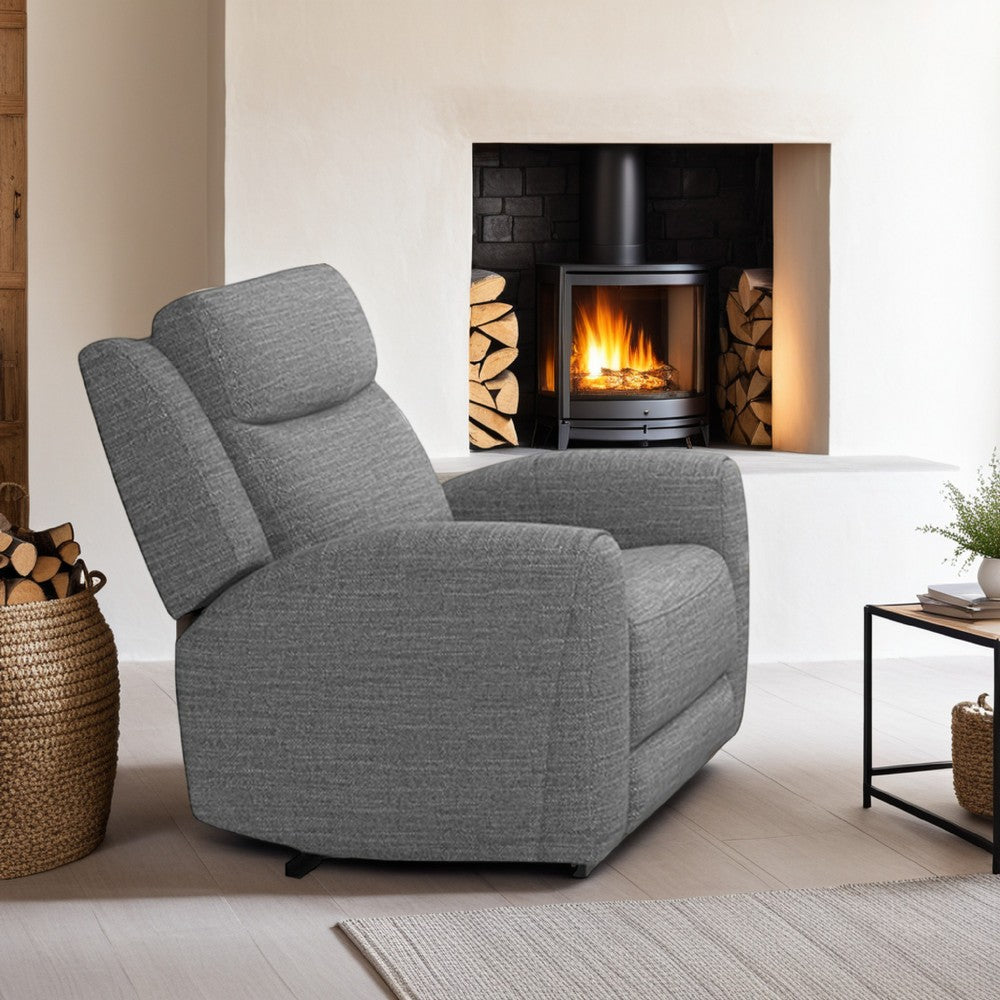 Cory Manual Recliner Chair, Contour Armrests, Solid Wood, Gray Polyester