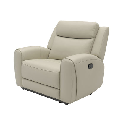 Cobe Manual Recliner Chair, Solid Wood and Soft Top Grain Beige Leather