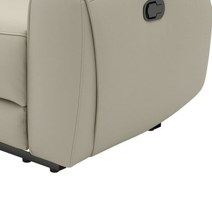 Cobe Manual Recliner Chair, Solid Wood and Soft Top Grain Beige Leather
