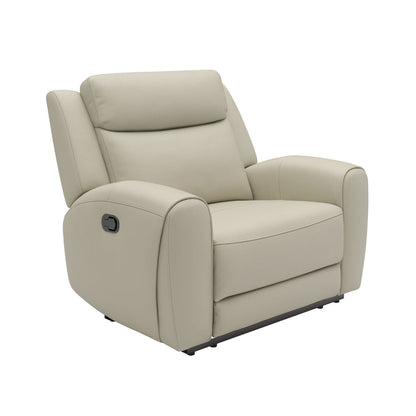 Cobe Manual Recliner Chair, Solid Wood and Soft Top Grain Beige Leather
