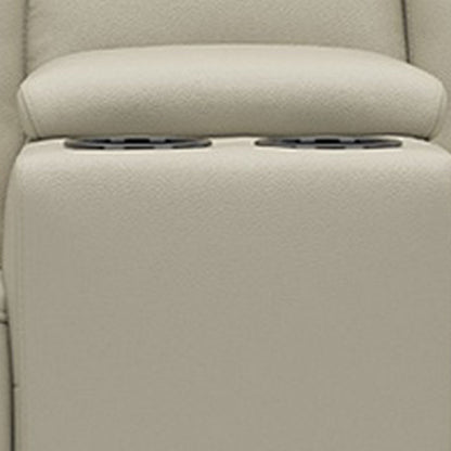 Cobe Manual Recliner Loveseat, 41 Inch, Center Console, Grain Beige Leather