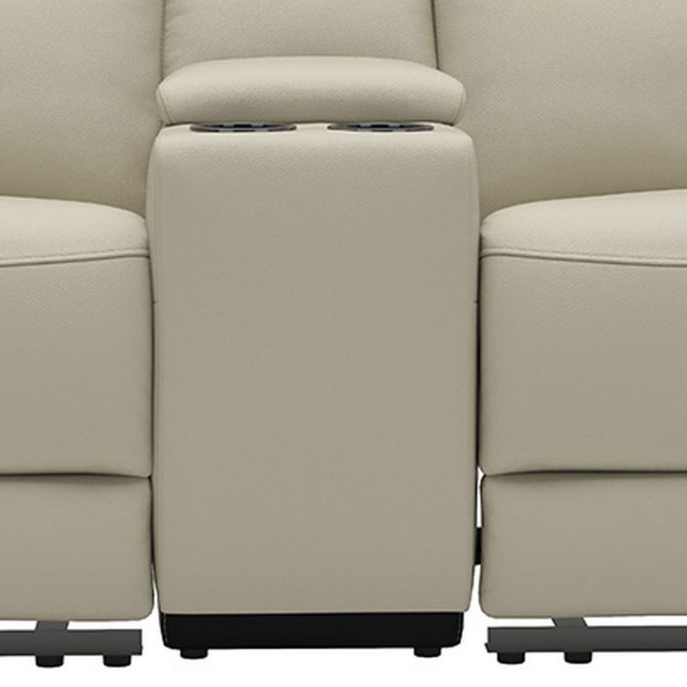 Cobe Manual Recliner Loveseat, 41 Inch, Center Console, Grain Beige Leather