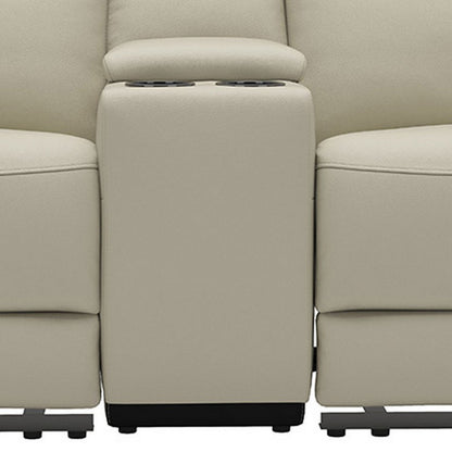 Cobe Manual Recliner Loveseat, 41 Inch, Center Console, Grain Beige Leather