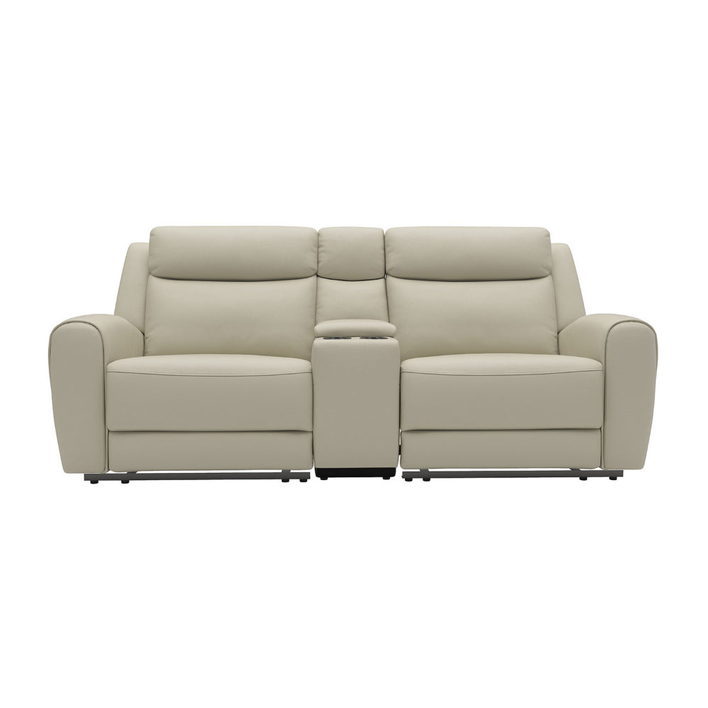 Cobe Manual Recliner Loveseat, 41 Inch, Center Console, Grain Beige Leather