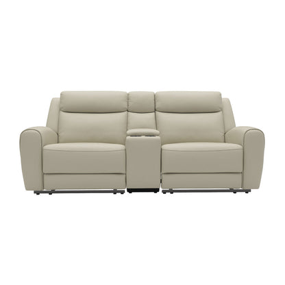 Cobe Manual Recliner Loveseat, 41 Inch, Center Console, Grain Beige Leather
