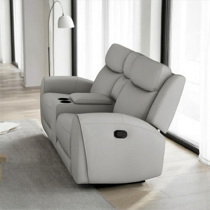 Cobe Manual Recliner Loveseat, 41 Inch, Center Console, Grain Gray Leather