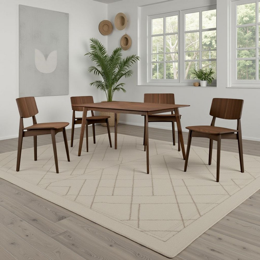 Skie Dining Table, 59 Inch Rectangular Top, Angled Legs, Brown Solid Wood