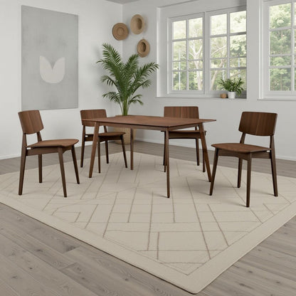 Skie Dining Table, 59 Inch Rectangular Top, Angled Legs, Brown Solid Wood