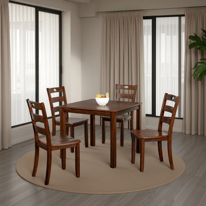 Lasie 5 Piece Counter Height Table Set, 4 Chairs, Slatted, Brown Solid Wood