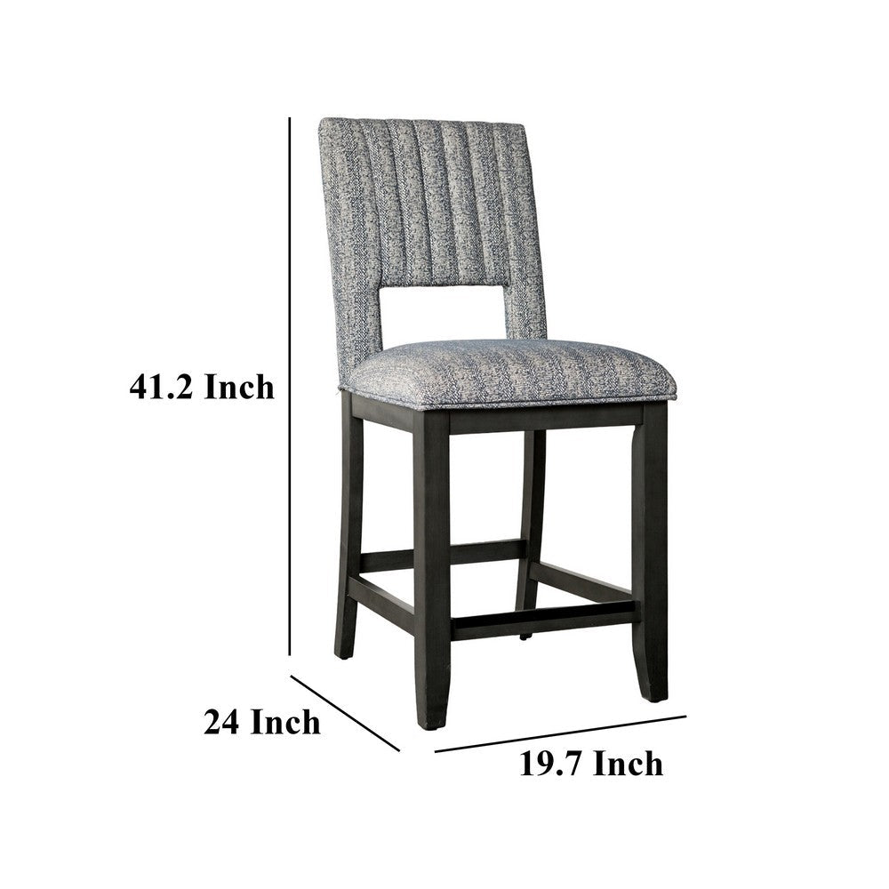 Manny Counter Height Chair Set of 2, Bluish Gray Fabric Seat and Back