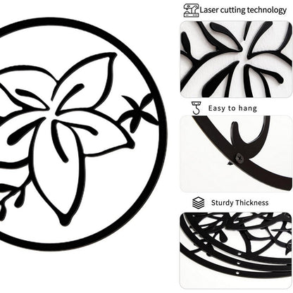 Cinq 3 Piece Set Wall Decor, Floral Hollow Out Abstract Design, Black Round Metal Frame