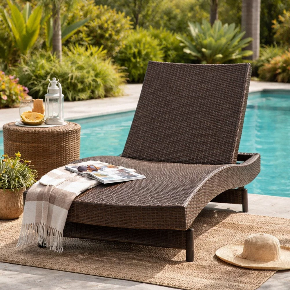 Mach Chaise Lounger, Dark Brown Rattan Wicker Frame, Outdoor, 79 Inch