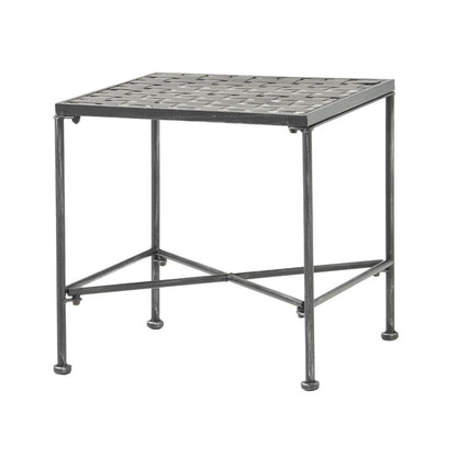 Lucia Side End Table, Black, Silver Outdoor Iron Frame, Square 18 Inch