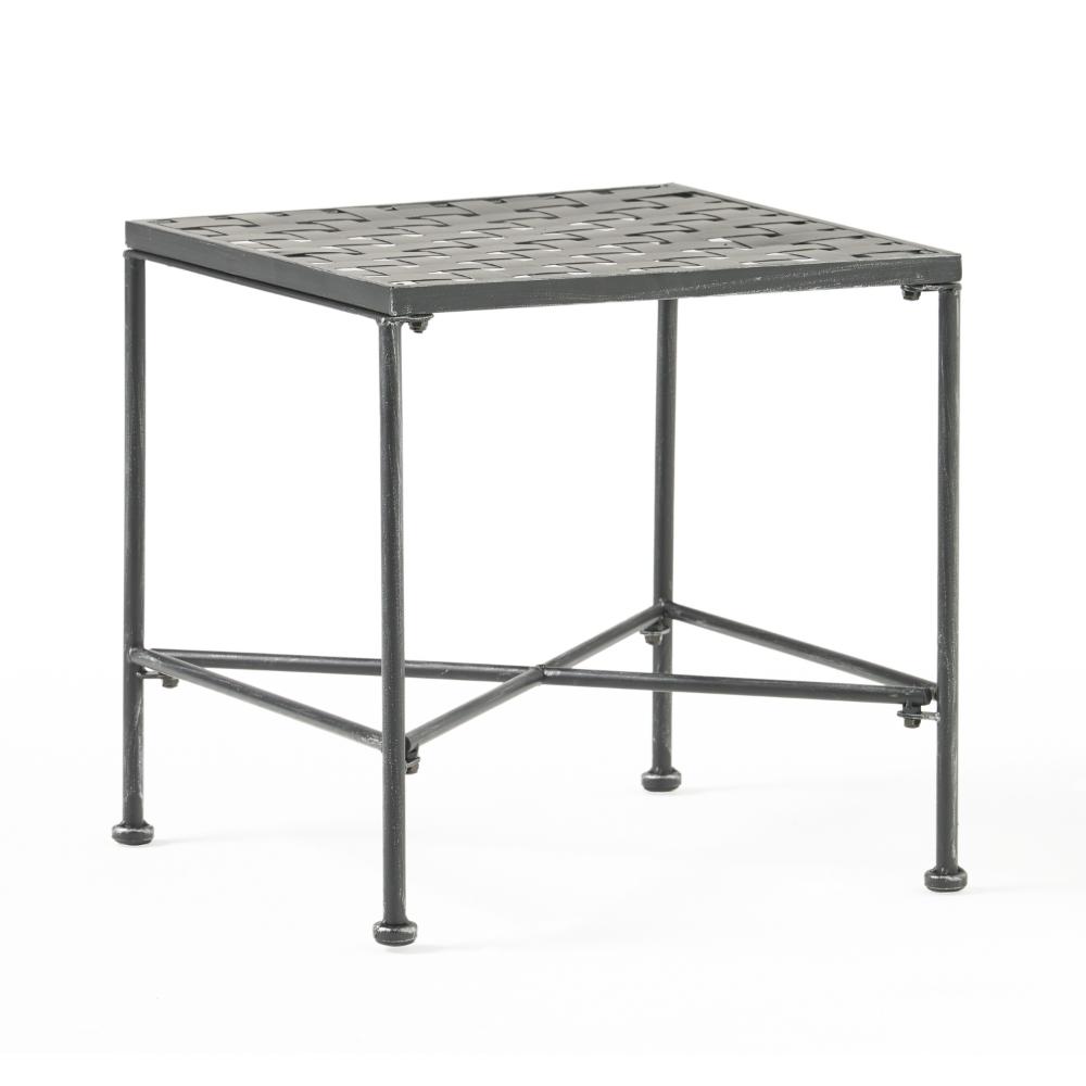 Lucia Side End Table, Black, Silver Outdoor Iron Frame, Square 18 Inch