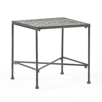 Lucia Side End Table, Black, Silver Outdoor Iron Frame, Square 18 Inch