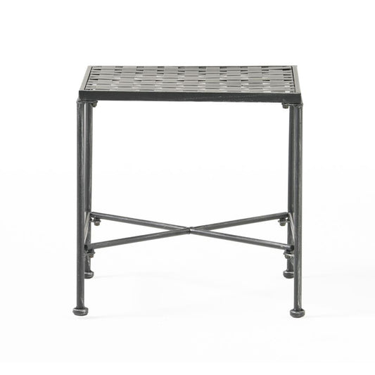 Lucia Side End Table, Black, Silver Outdoor Iron Frame, Square 18 Inch