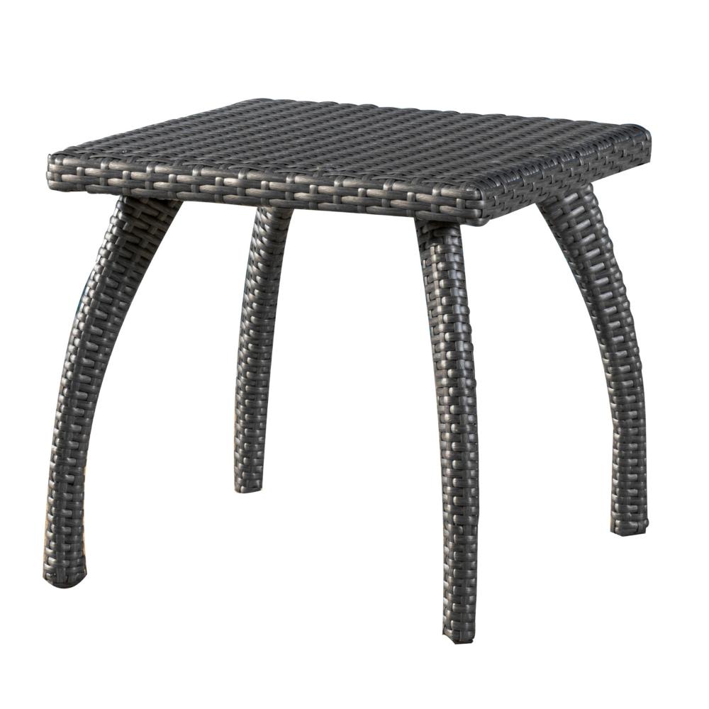 Honi Side End Table, Square 19 Inch, Gray Outdoor Rattan, Iron, Curved Legs