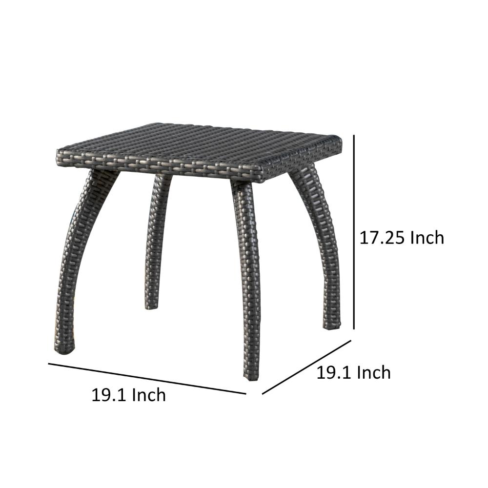 Honi Side End Table, Square 19 Inch, Gray Outdoor Rattan, Iron, Curved Legs