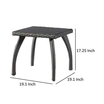 Honi Side End Table, Square 19 Inch, Gray Outdoor Rattan, Iron, Curved Legs
