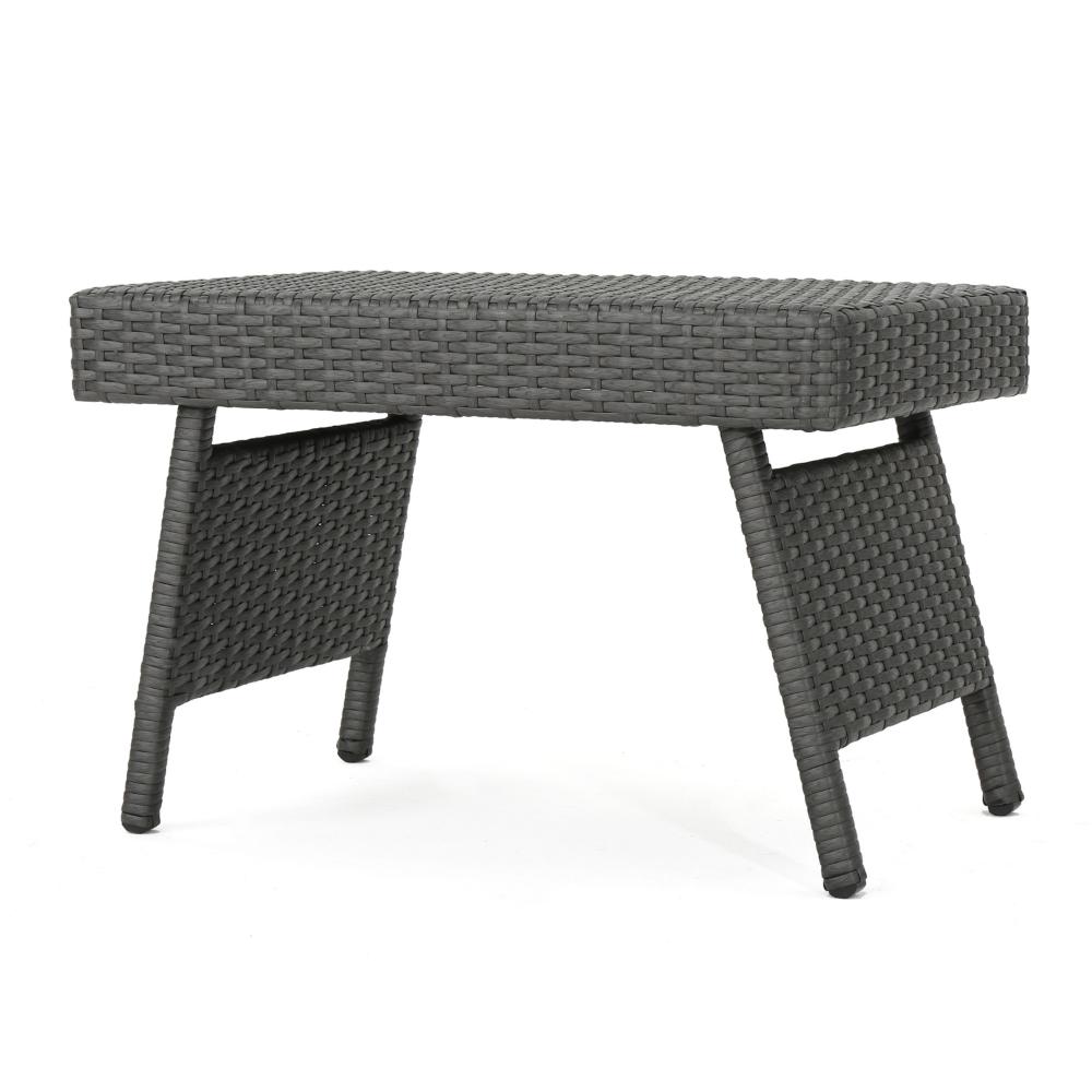 Mach Snack Table, Dark Gray Outdoor Safe Wicker and Iron Frame, 24 Inch