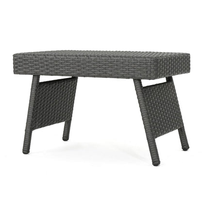 Mach Snack Table, Dark Gray Outdoor Safe Wicker and Iron Frame, 24 Inch