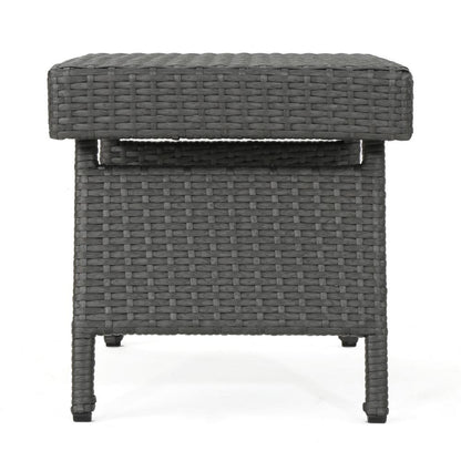 Mach Snack Table, Dark Gray Outdoor Safe Wicker and Iron Frame, 24 Inch