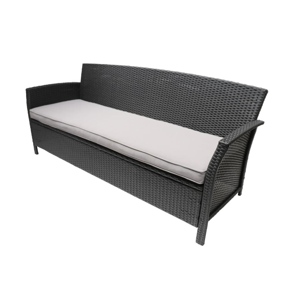 Sony Sofa, 3 Seater Outdoor Rattan Wicker, Iron, Gray Fabric, 73 Inch