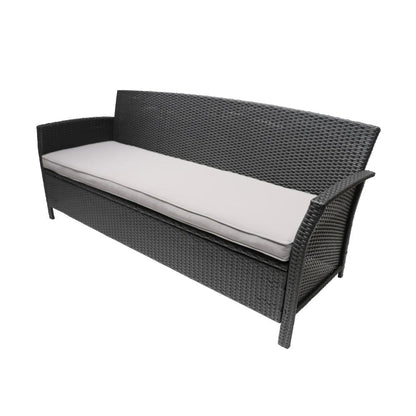 Sony Sofa, 3 Seater Outdoor Rattan Wicker, Iron, Gray Fabric, 73 Inch