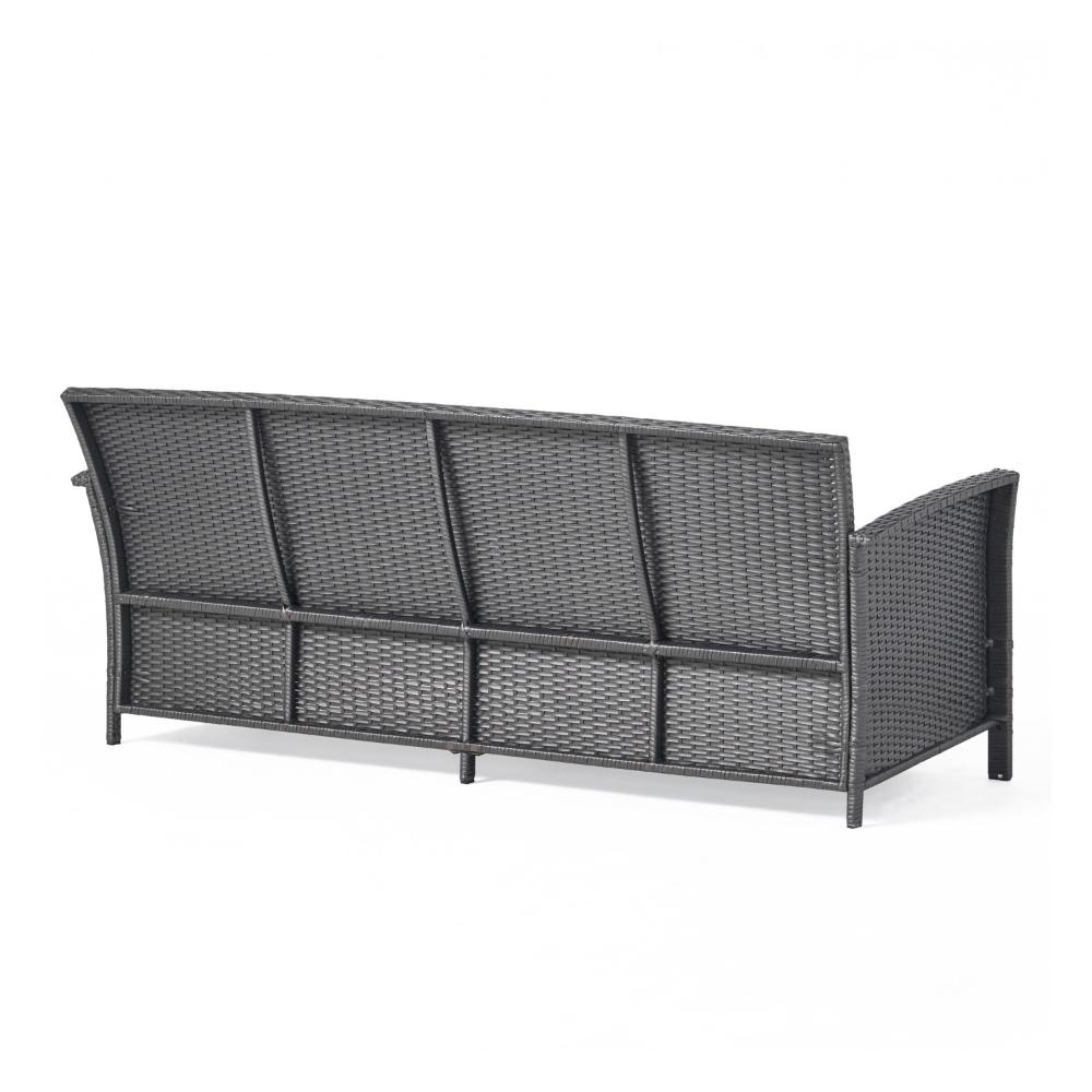Sony Sofa, 3 Seater Outdoor Rattan Wicker, Iron, Gray Fabric, 73 Inch