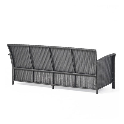 Sony Sofa, 3 Seater Outdoor Rattan Wicker, Iron, Gray Fabric, 73 Inch
