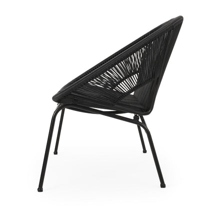 Remma Loveseat, Outdoor Rattan, Basket Woven, Black Iron Frame, 52 Inch