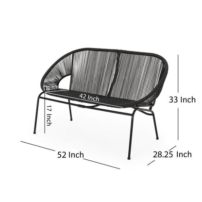 Remma Loveseat, Outdoor Rattan, Basket Woven, Black Iron Frame, 52 Inch