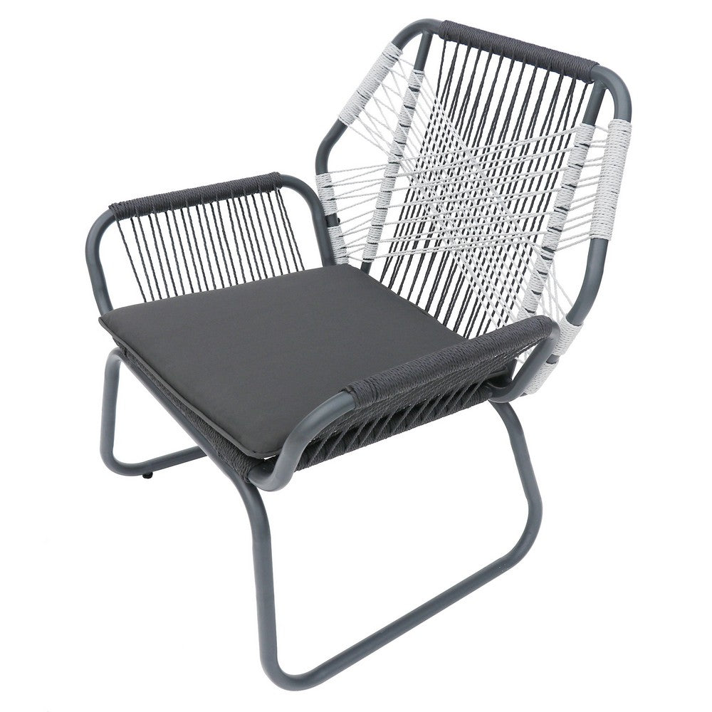 Ciao Accent Club Chair Set of 2, Outdoor Gray Cushions, Gray Rope and Steel