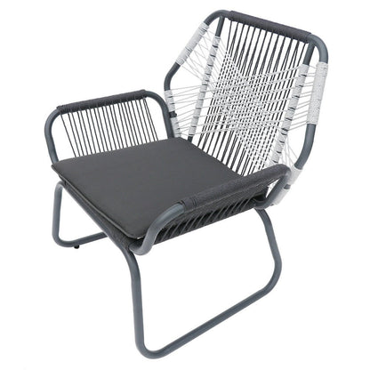 Ciao Accent Club Chair Set of 2, Outdoor Gray Cushions, Gray Rope and Steel