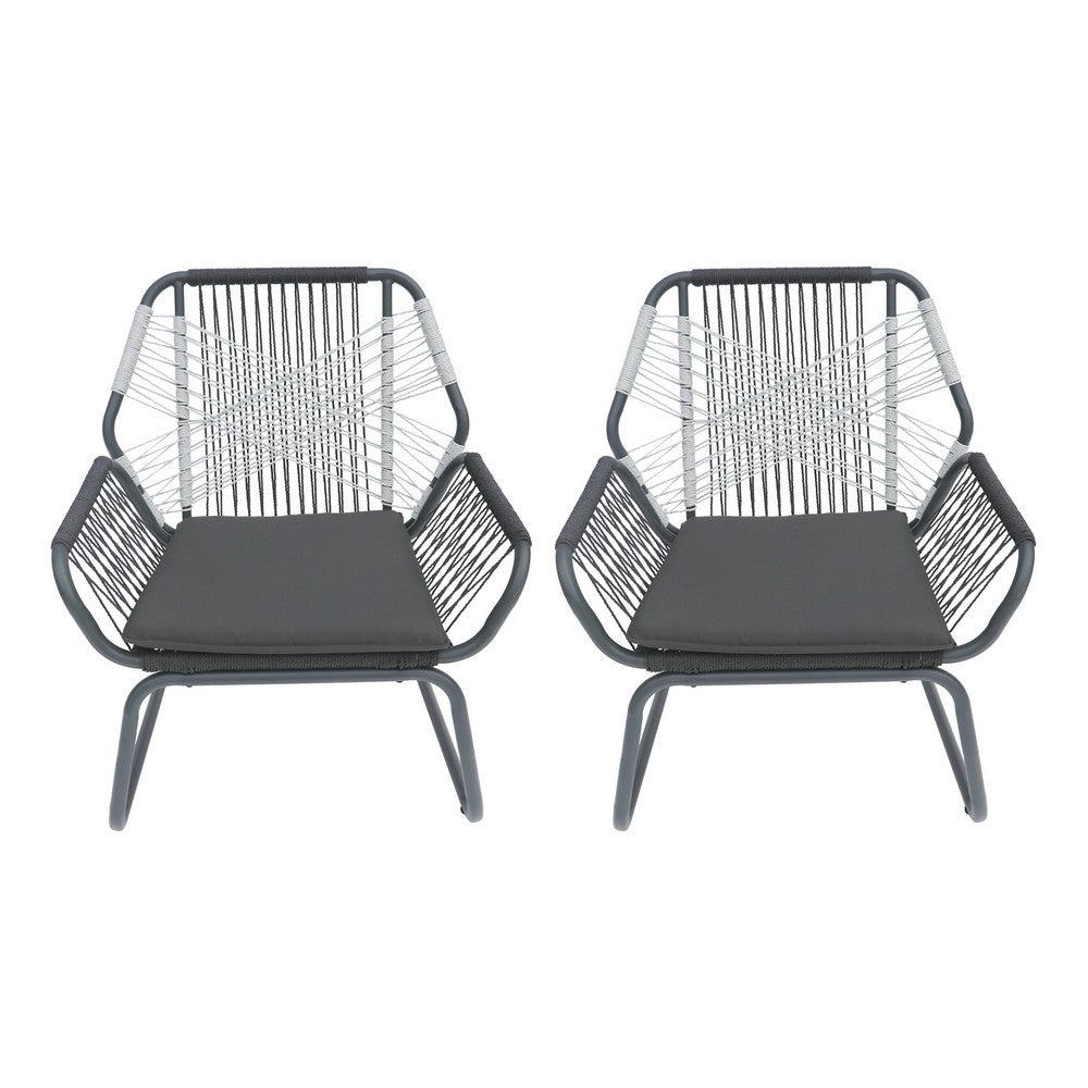 Ciao Accent Club Chair Set of 2, Outdoor Gray Cushions, Gray Rope and Steel