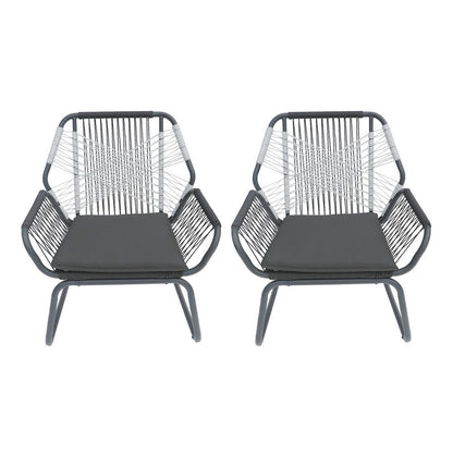 Ciao Accent Club Chair Set of 2, Outdoor Gray Cushions, Gray Rope and Steel
