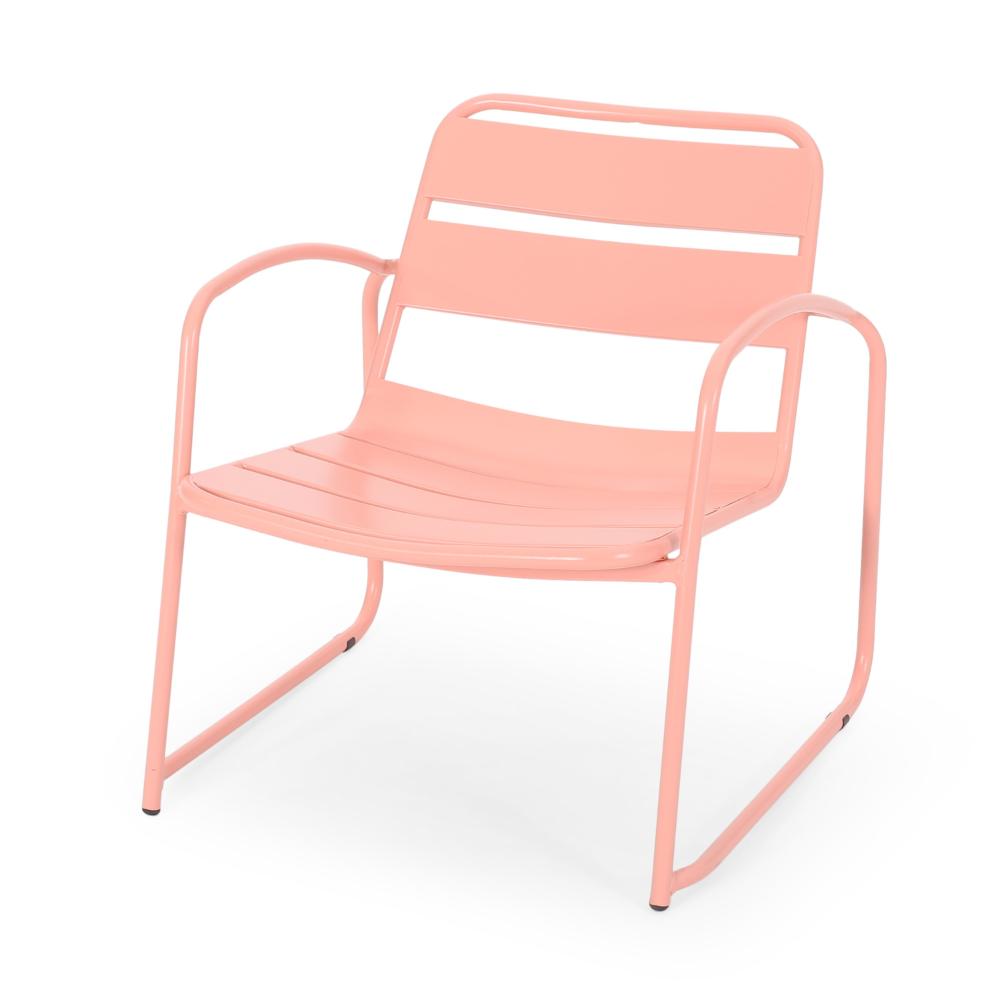Gigi Outdoor Accent Chair Set of 2, Powder Coated Iron in Peach Finish