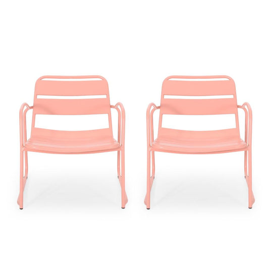 Gigi Outdoor Accent Chair Set of 2, Powder Coated Iron in Peach Finish