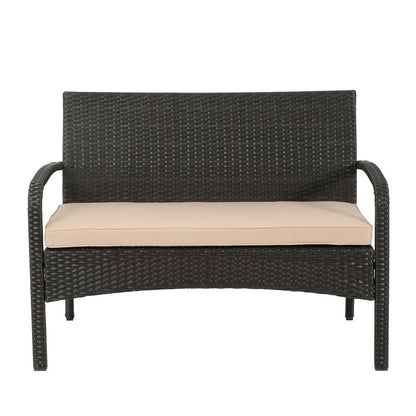 Orry 4pc Outdoor Table Set, 1 Loveseat, 2 Accent Chairs, Tan, Brown Rattan