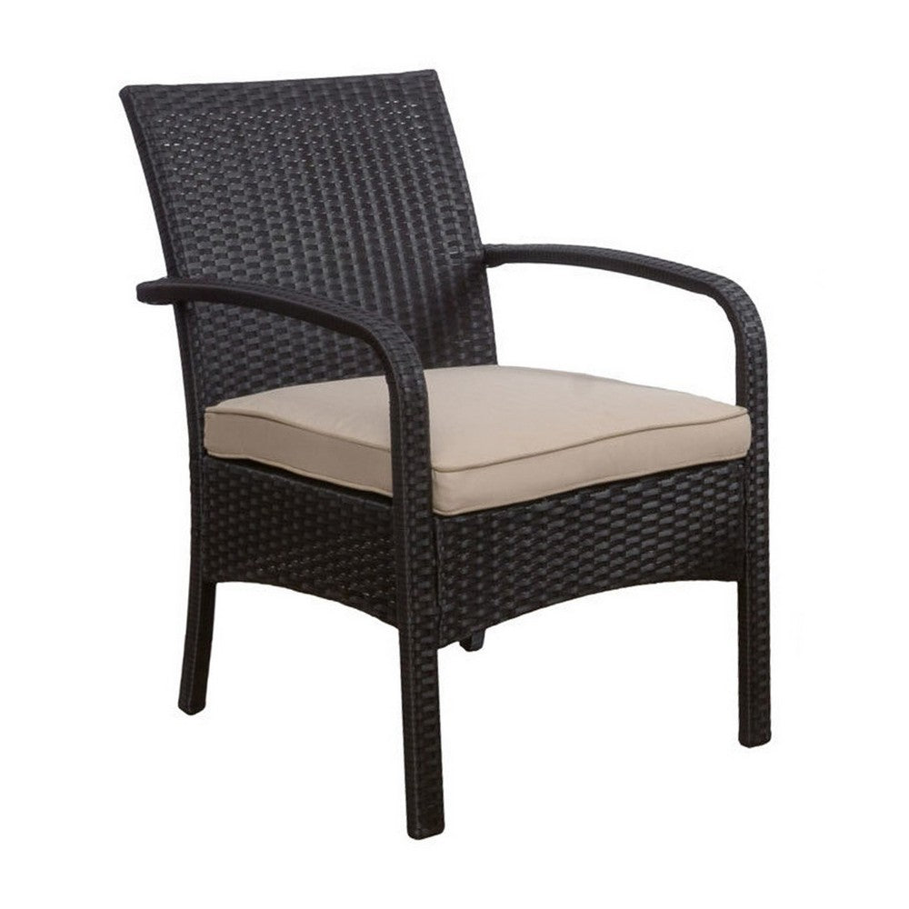 Orry 4pc Outdoor Table Set, 1 Loveseat, 2 Accent Chairs, Tan, Brown Rattan